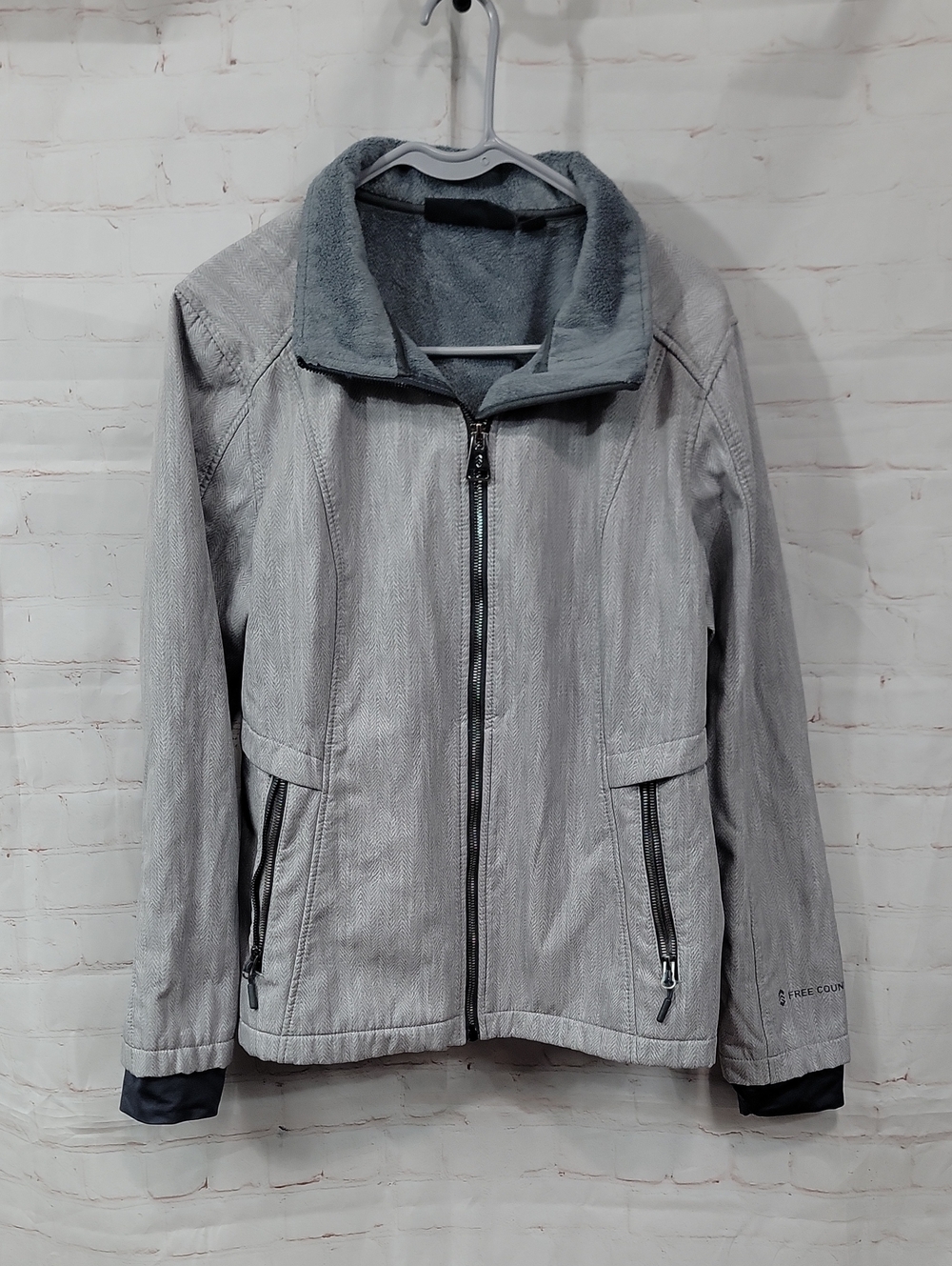 Free Country Light Gray Zip-Up Utility Jacket with Fleece Collar